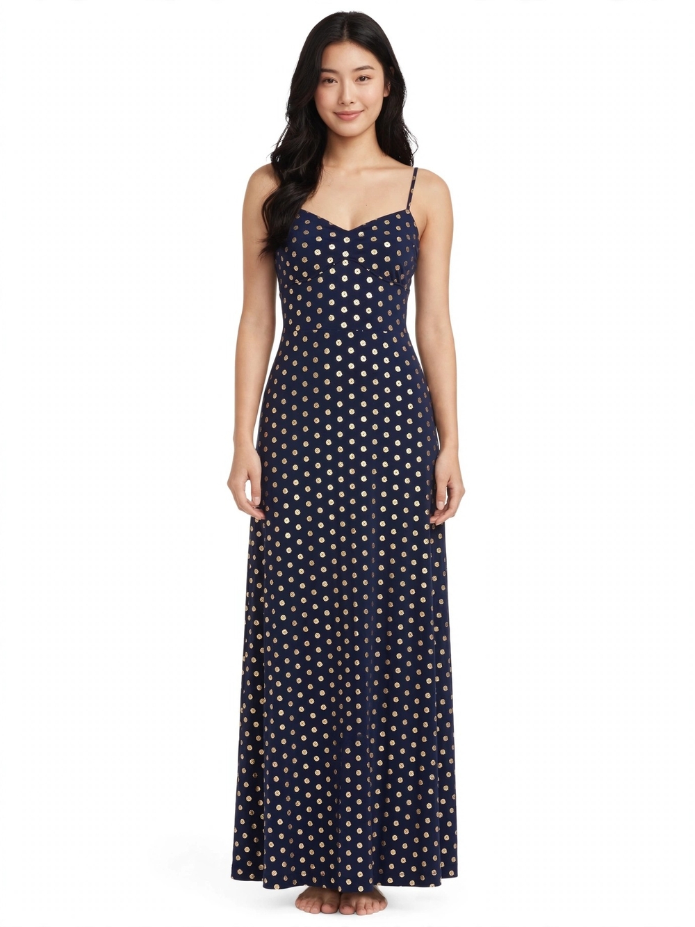 Michael Kors, XS Navy Blue Gold Foil Maxi Dress - Formal Evening